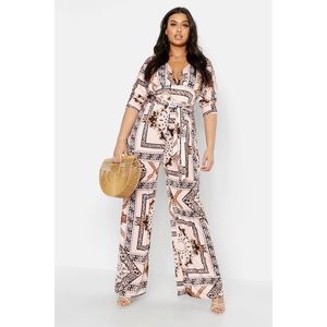 Chain print wide leg jump suit